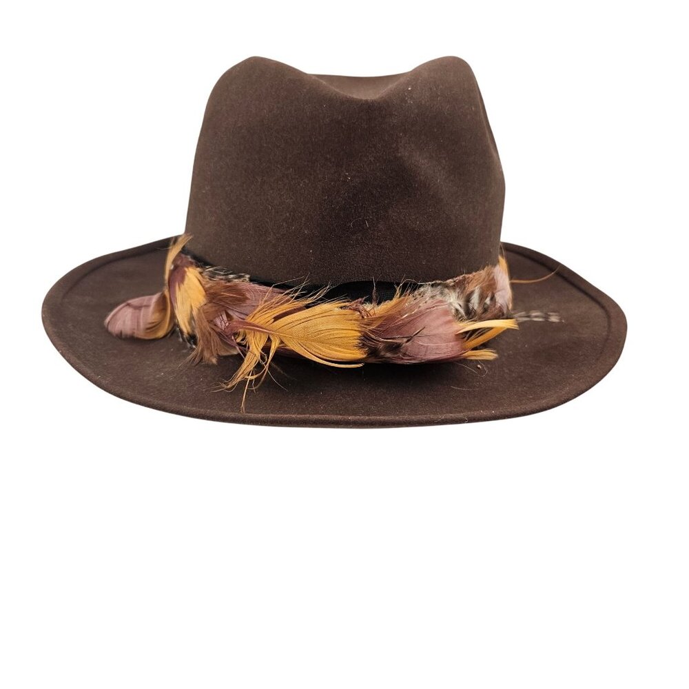 Stetson 3X Beaver Quality Brown Felt Western Hat Feather Band Hecht Co Wide Brim - Picture 2 of 11